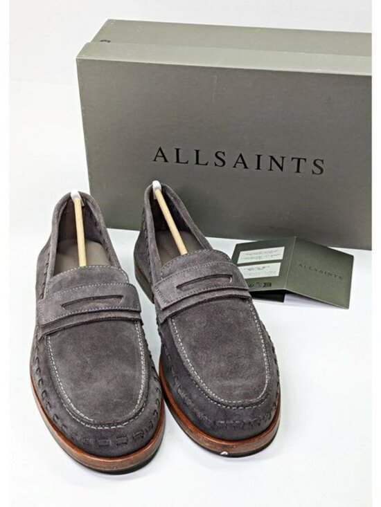 Allsaints Men\'s Sammy Slip-on Suede Penny Loafer in Grey Size 13 (MSRP $299)